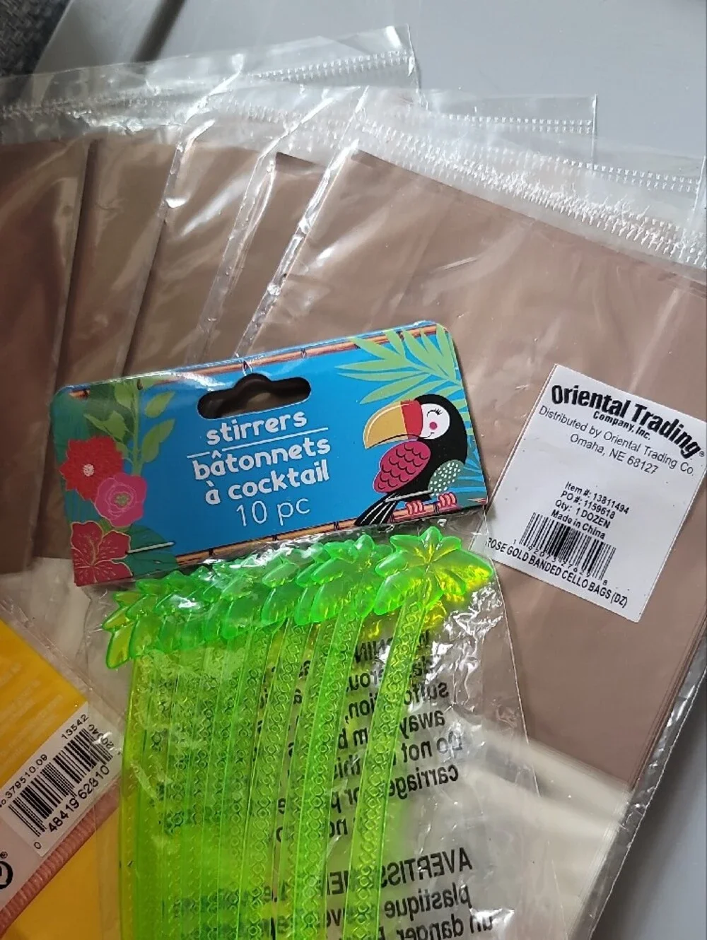 Assorted Party Supplies. Treat Bags, Cocktail Stirres & Cupcake Plates.
